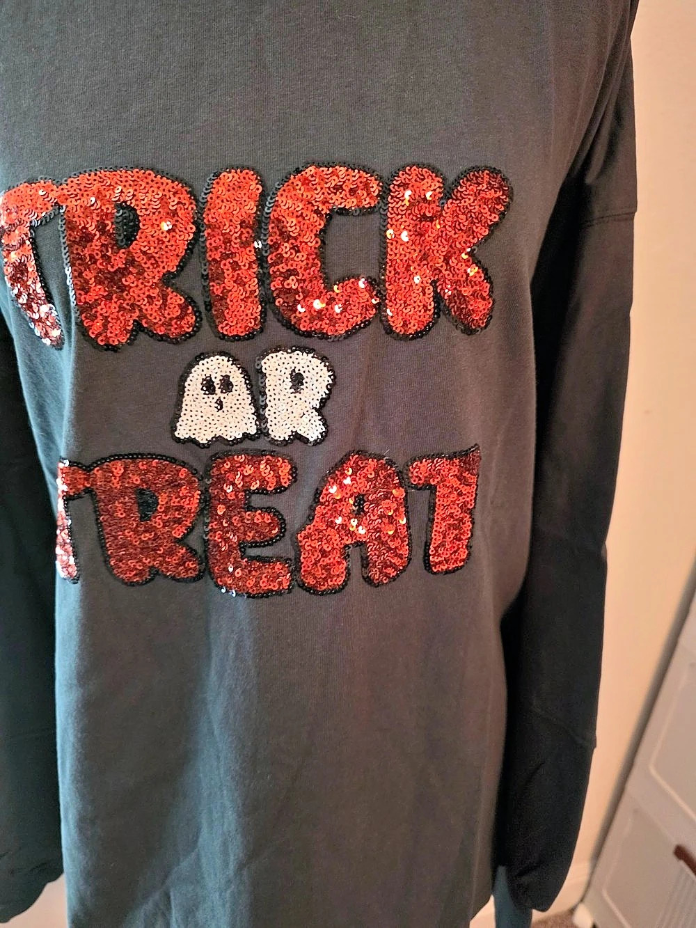 Trick or Treat Sequin Top Sequin Long Sleeve Top in Green Size Large